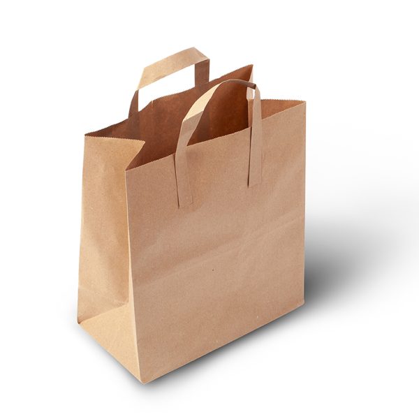 Brown Kraft Paper Carrier Bags Flat Tape Handles